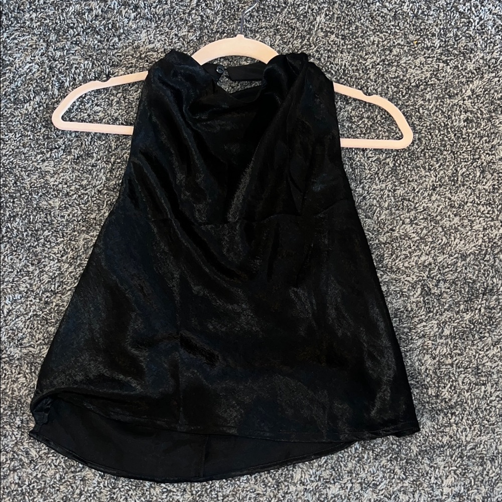 Black Sleeveless Satin Cowl Neck Top